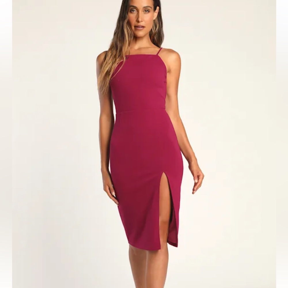 Lulu's Magenta Backless Dress with Slit